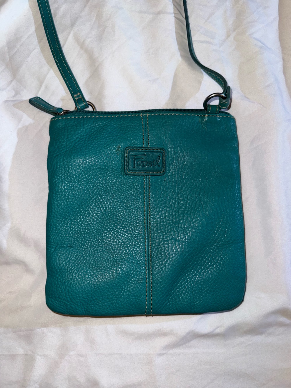 Fossil Teal Leather Pebbled Crossbody Bag